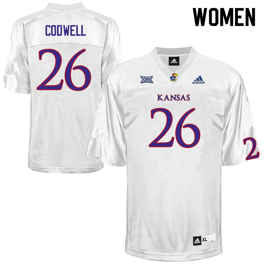 Women #26 Jack Codwell Kansas Jayhawks College Football Jerseys Sale-White